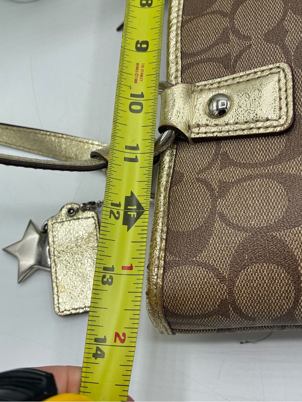 Coach Brown Signature Star Print Tote with Gold Trim - Picture 6 of 15